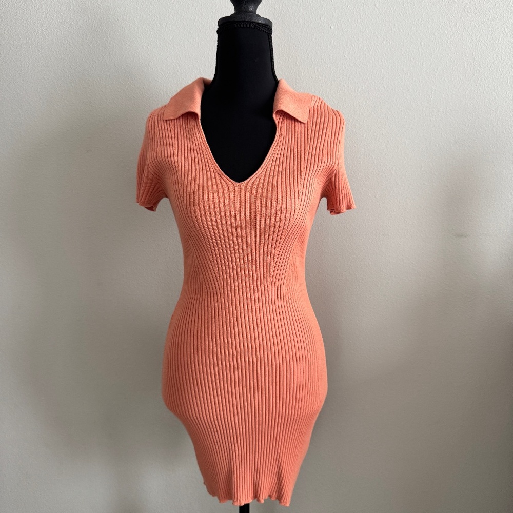 Abercrombie & Fitch peachy orange ribbed polo dress (pre-owned) Sz XS